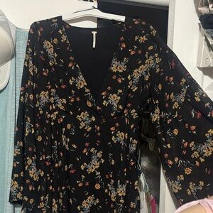 Free people Black Floral V-Neck Dress